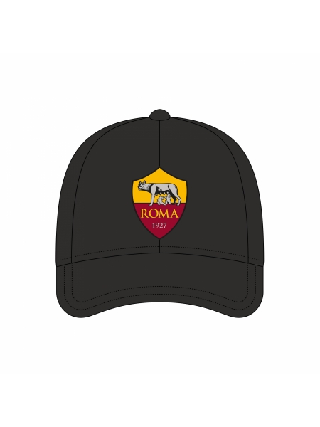 Cappellino ricamato nero con logo AS ROMA